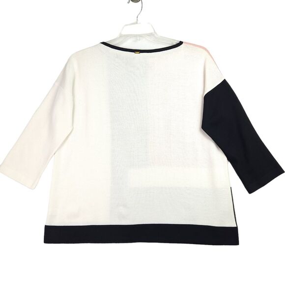 St. John Sweater Womens M Pink Black Color Block Wool Blend Knit 3/4 Sleeve NEW - Picture 2 of 13
